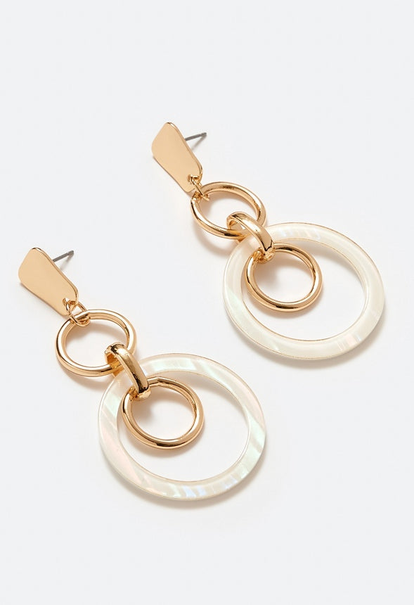 Alexa Hammered Metal And Cream Rings Drop Earrings Cream/ Gold
