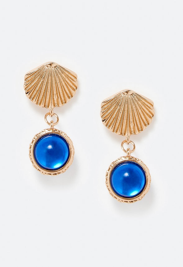 Cai Shell Stud Earrings With Glass Bead Drop Blue/ Gold