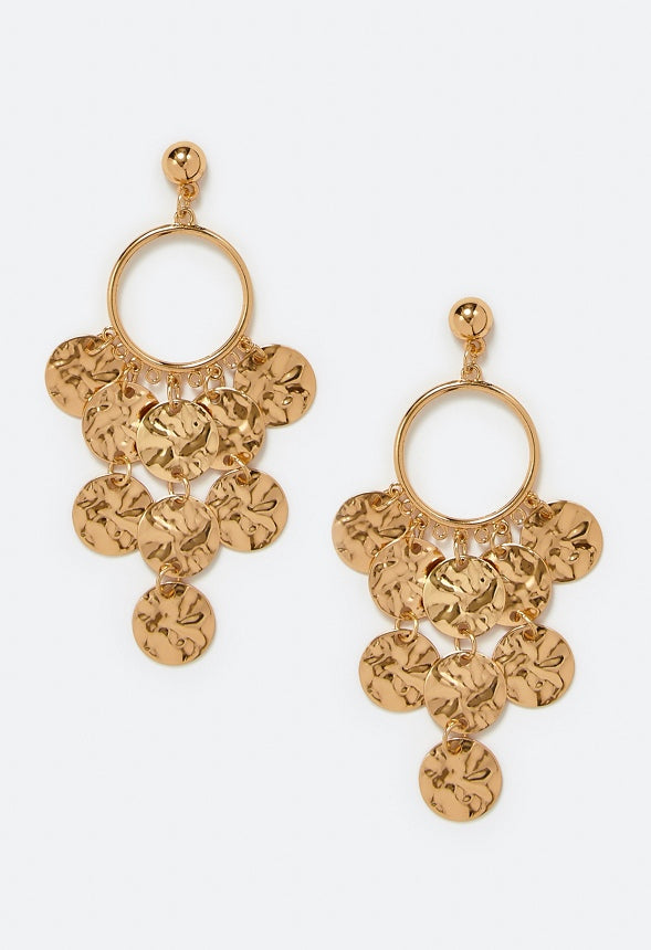 Flo Hammered Discs Chandelier Earrings Gold/ Gold