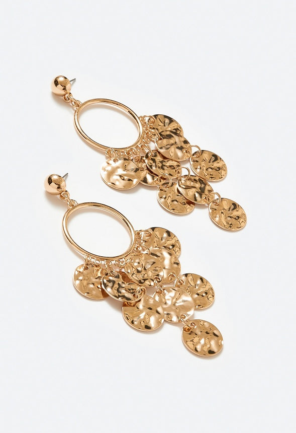 Flo Hammered Discs Chandelier Earrings Gold/ Gold