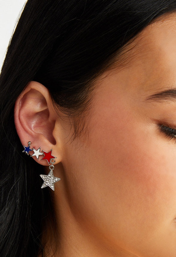 Isla 4th Of July Earcuffs Red/ Blue/ Silver