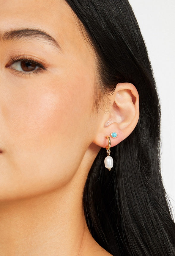 6-Pairs Pack Fay Mix Shell And Evil Eye Earrings Cream/ Turquoise/ Gold