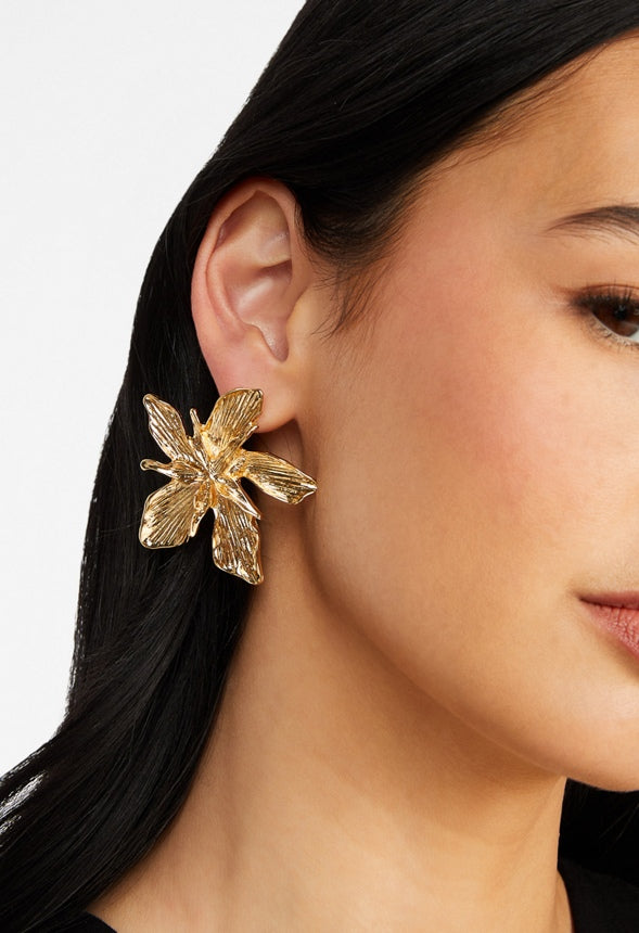 Hope Statement Metal Flower Stud Earrings Gold