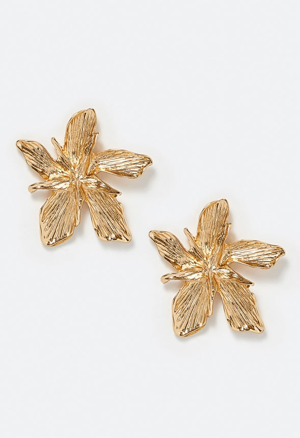 Hope Statement Metal Flower Stud Earrings Gold