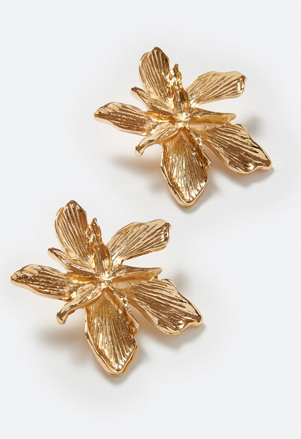 Hope Statement Metal Flower Stud Earrings Gold