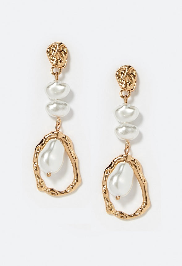 Mia Organic Metal And Pearl Dangle Earrings Cream/ Gold