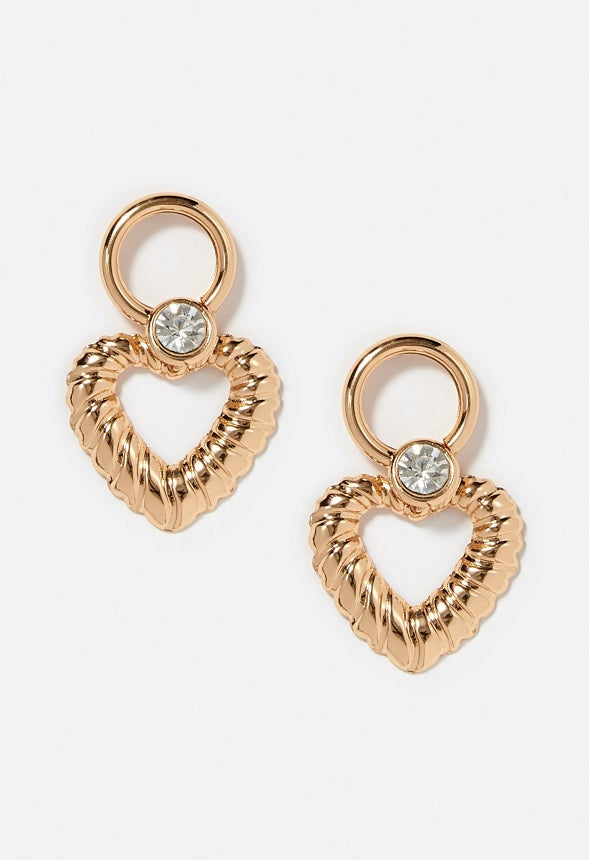 Joy Heart Drop Earrings With Glass Stone Crystal/ Gold