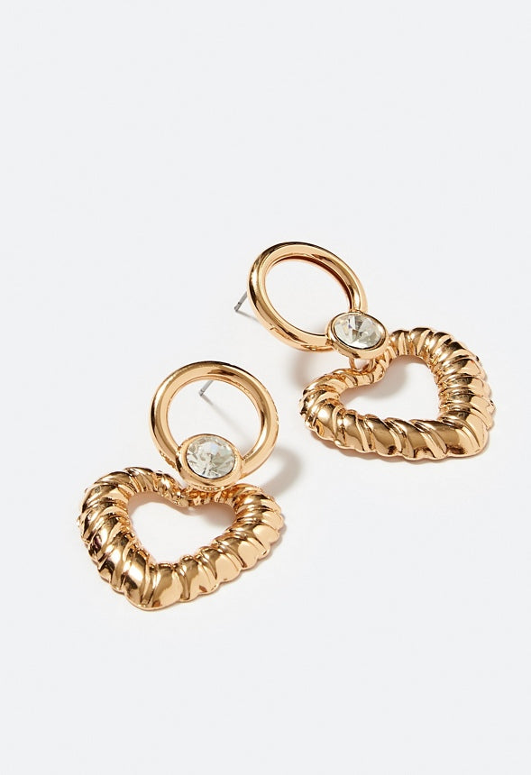 Joy Heart Drop Earrings With Glass Stone Crystal/ Gold
