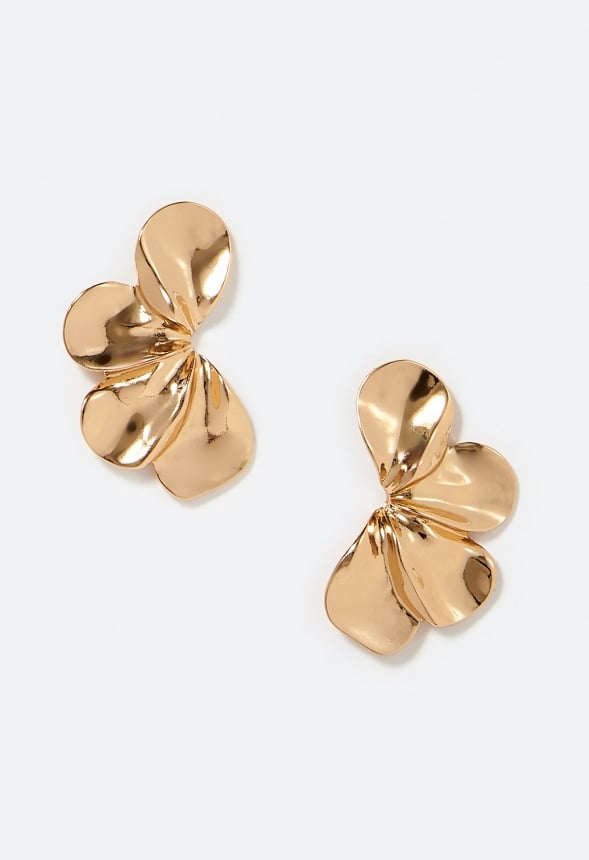 Mya Modern Layered Petals Half Flower Stud Earrings Gold