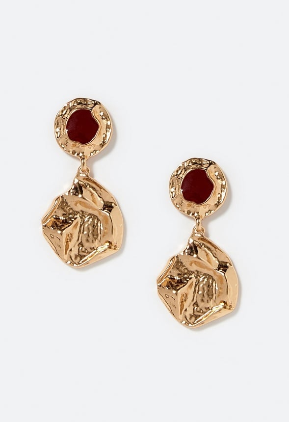 Eden Enamel Top Organic Metal Dangle Earrings Red/ Gold