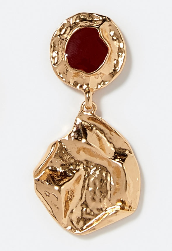 Eden Enamel Top Organic Metal Dangle Earrings Red/ Gold