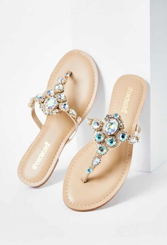 Delisa Embellished Thong Sandal Beige