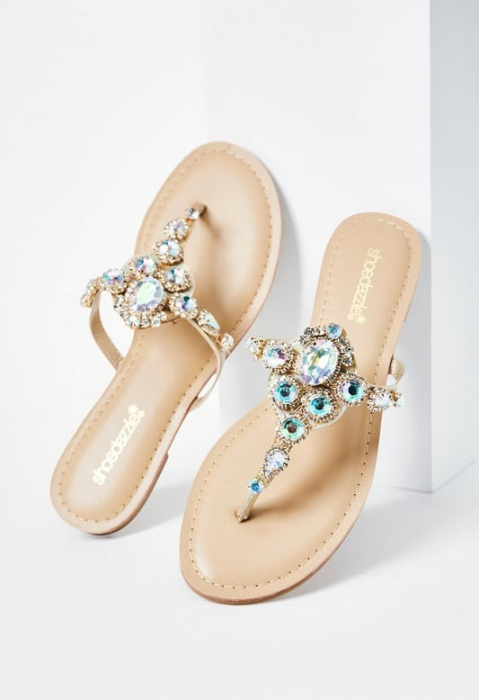 Delisa Embellished Thong Sandal Beige