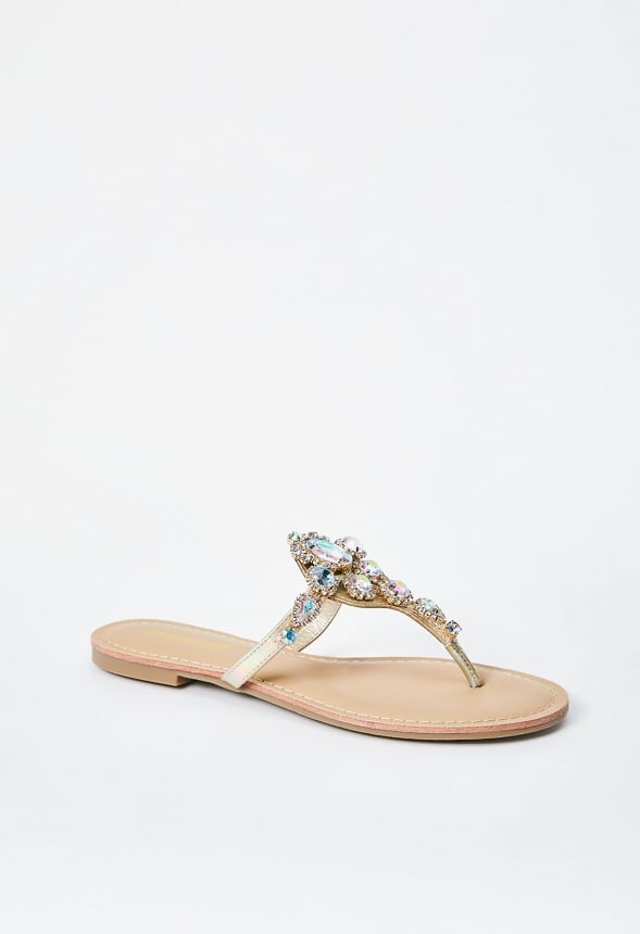 Delisa Embellished Thong Sandal Beige