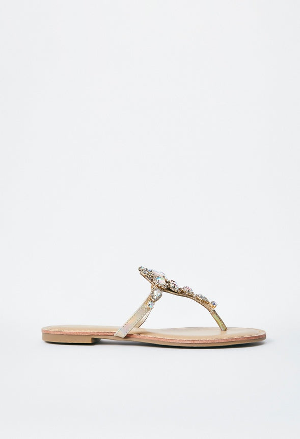 Delisa Embellished Thong Sandal Beige
