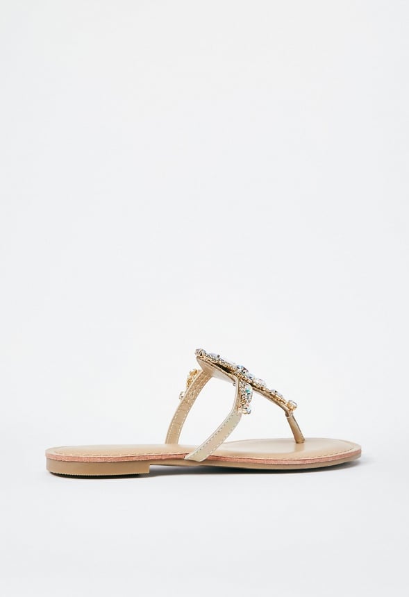 Delisa Embellished Thong Sandal Beige