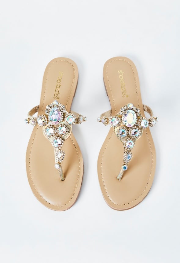 Delisa Embellished Thong Sandal Beige
