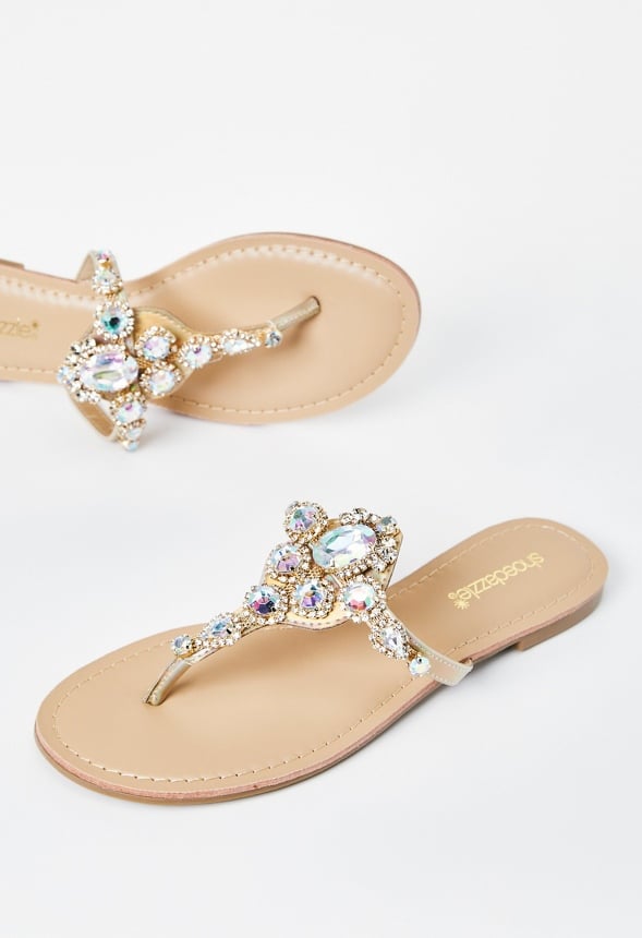 Delisa Embellished Thong Sandal Beige