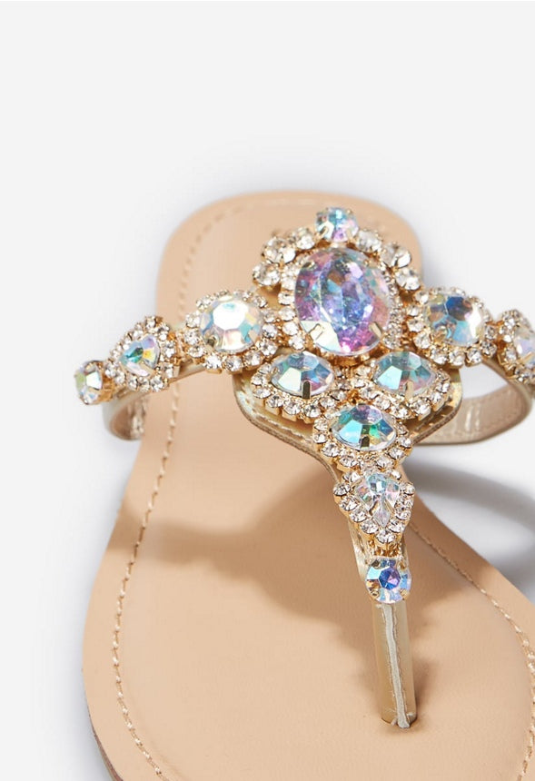 Delisa Embellished Thong Sandal Beige