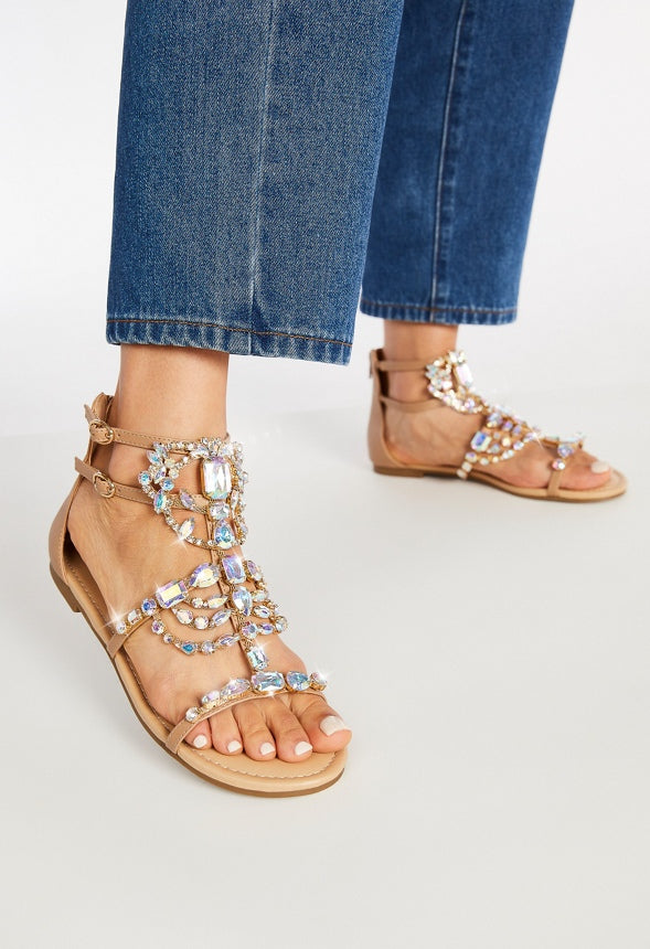 Remy Embellished Gladiator Sandal Beige