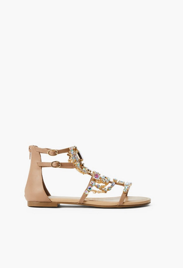 Remy Embellished Gladiator Sandal Beige