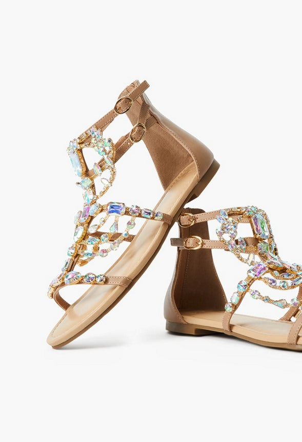 Remy Embellished Gladiator Sandal Beige