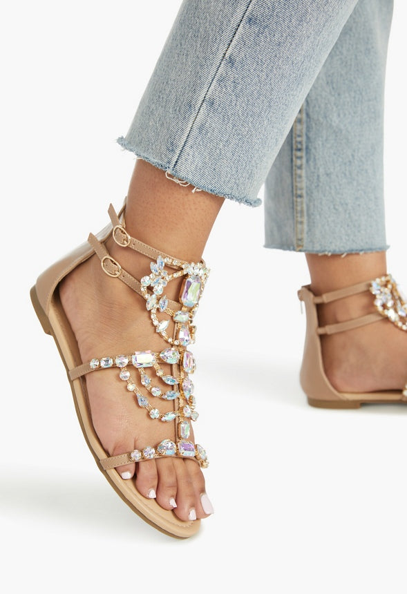 Remy Embellished Gladiator Sandal Beige