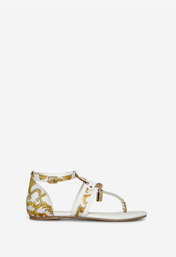 DEVINNE FLAT SANDAL Miami Print White