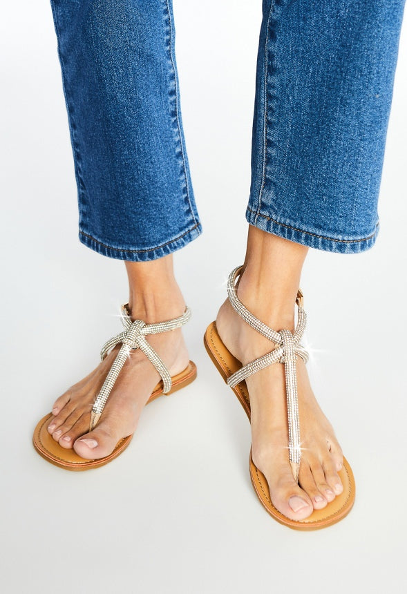 Ava Flat Sandal Beige Embellished