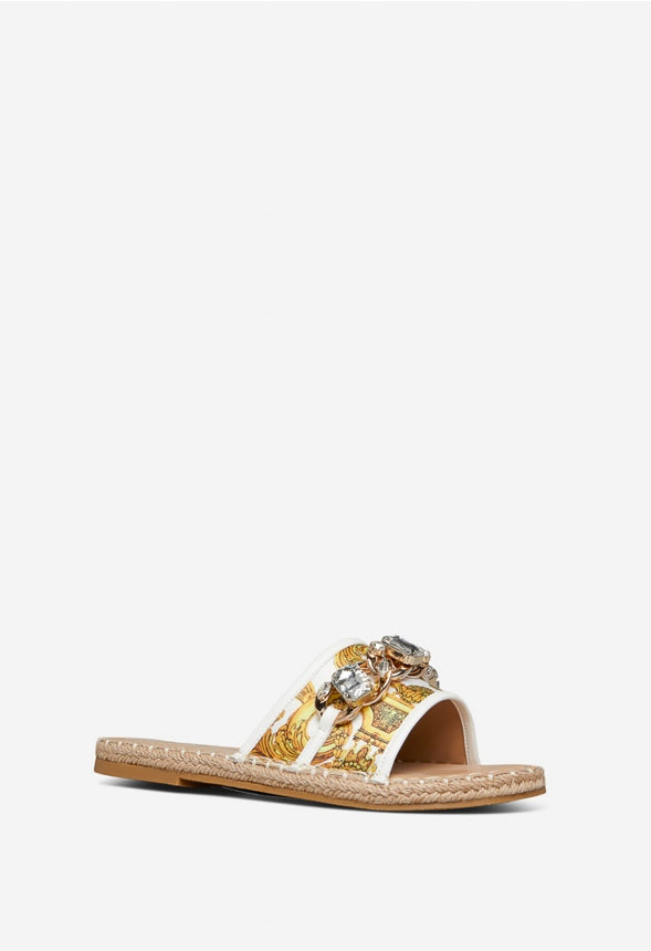 OZZIE FLAT SANDAL Miami Print White