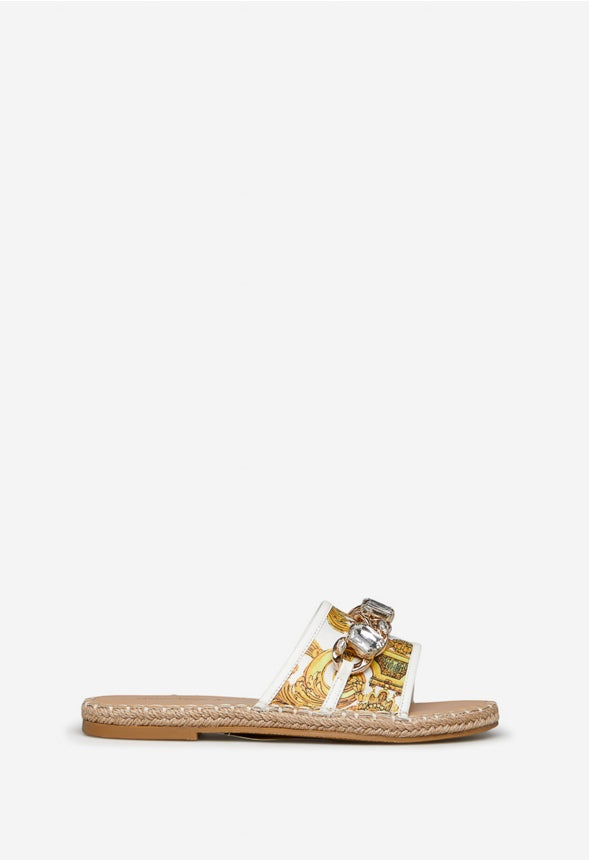 OZZIE FLAT SANDAL Miami Print White