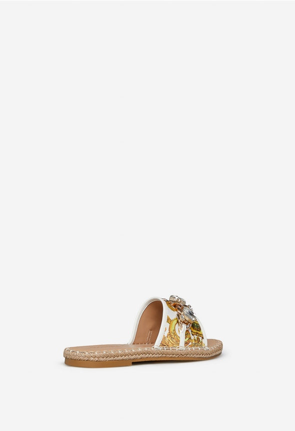 OZZIE FLAT SANDAL Miami Print White