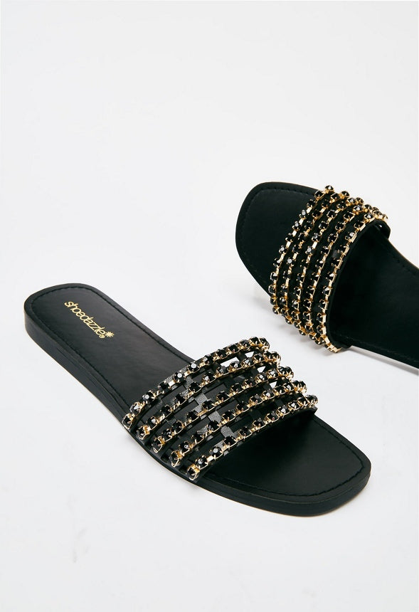 STELLA EMBELLISHED SLIDE SANDAL Black Caviar