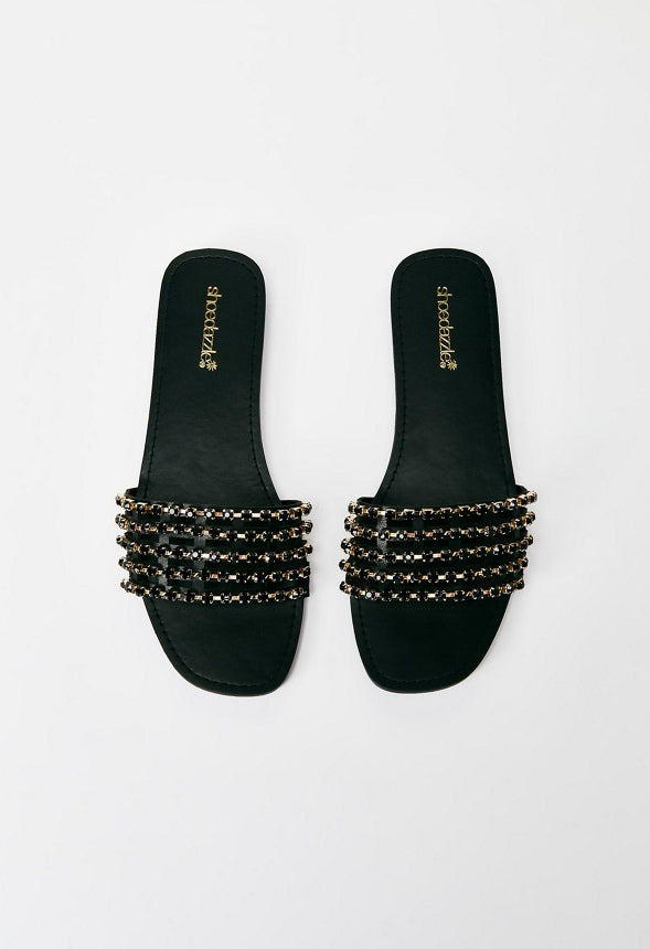 STELLA EMBELLISHED SLIDE SANDAL Black Caviar