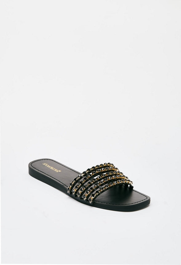 STELLA EMBELLISHED SLIDE SANDAL Black Caviar