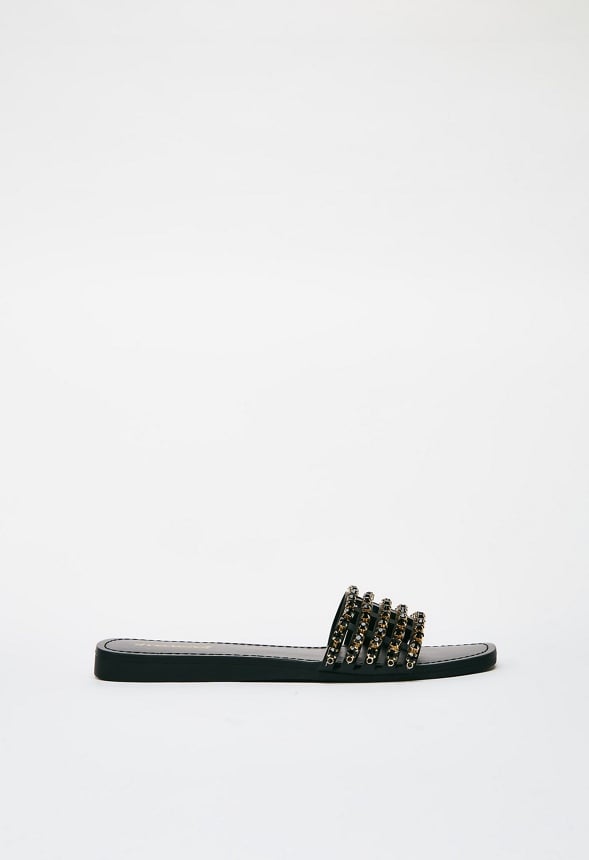 STELLA EMBELLISHED SLIDE SANDAL Black Caviar