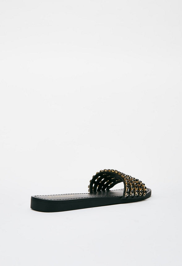 STELLA EMBELLISHED SLIDE SANDAL Black Caviar