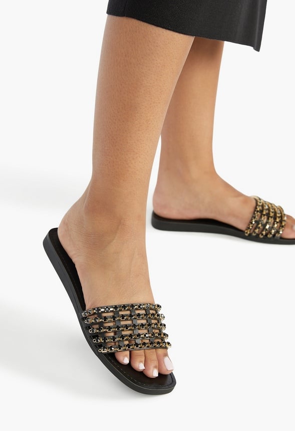 STELLA EMBELLISHED SLIDE SANDAL Black Caviar