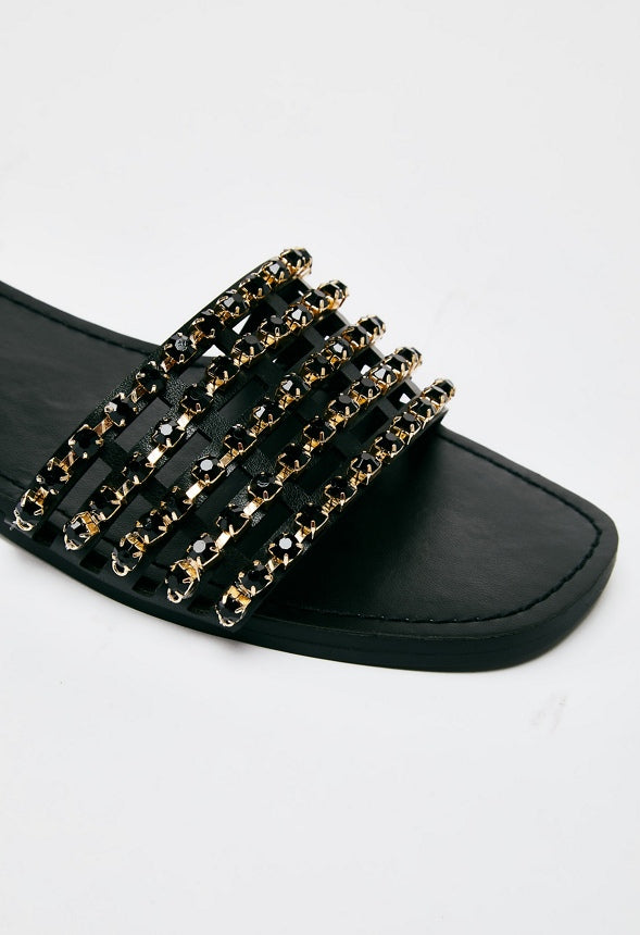 STELLA EMBELLISHED SLIDE SANDAL Black Caviar