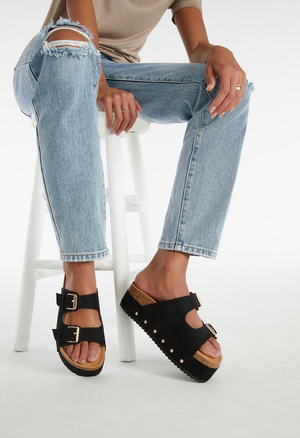 Abbie Platform Slide Sandal Black Caviar