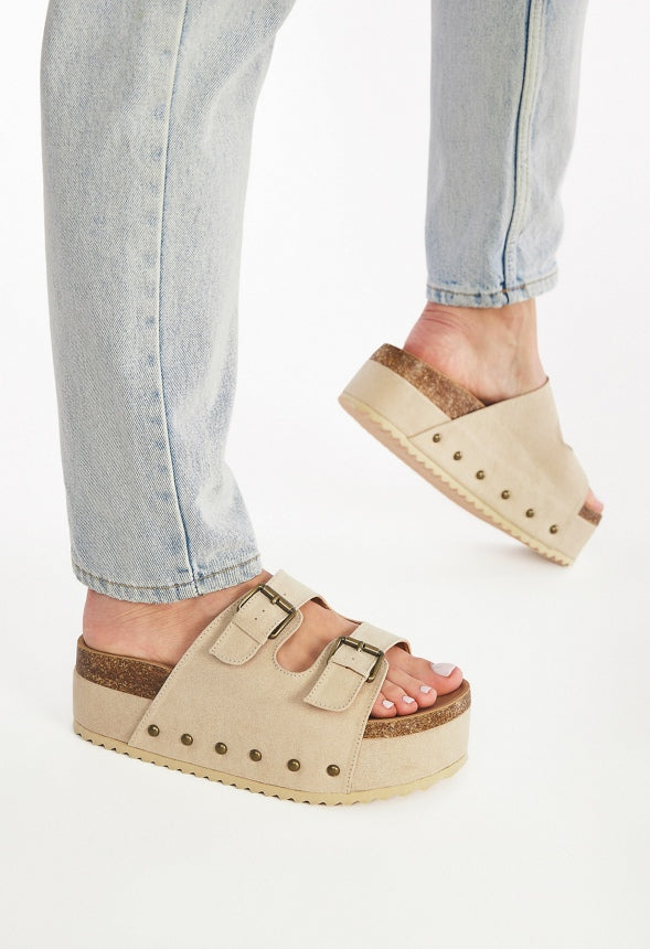 Abbie Platform Slide Sandal Semolina