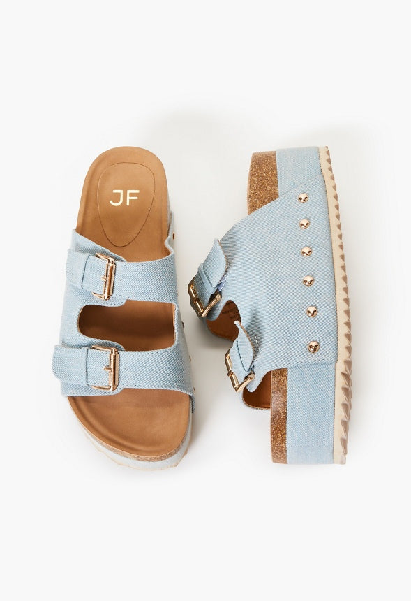 Abbie Platform Slide Sandal Light Denim