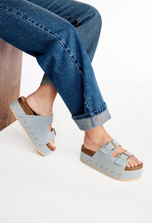 Abbie Platform Slide Sandal Light Denim