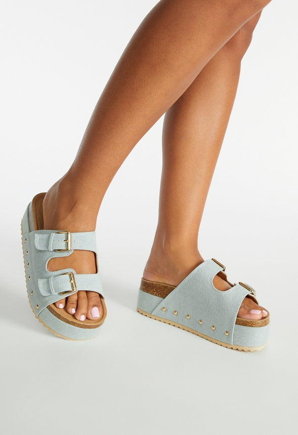 Abbie Platform Slide Sandal Light Denim