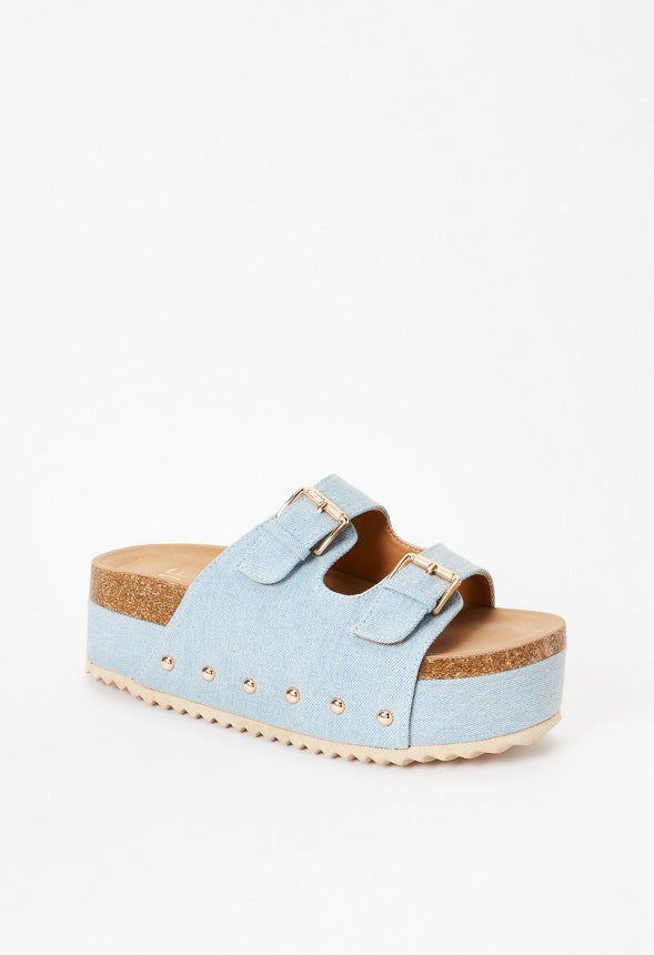 Abbie Platform Slide Sandal Light Denim