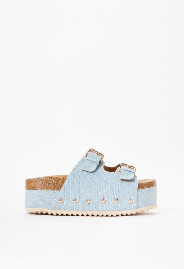 Abbie Platform Slide Sandal Light Denim
