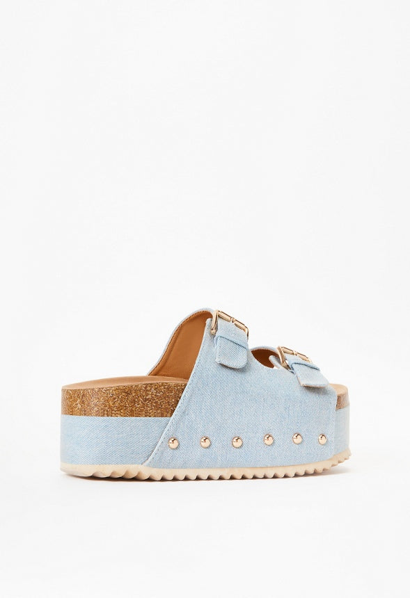 Abbie Platform Slide Sandal Light Denim