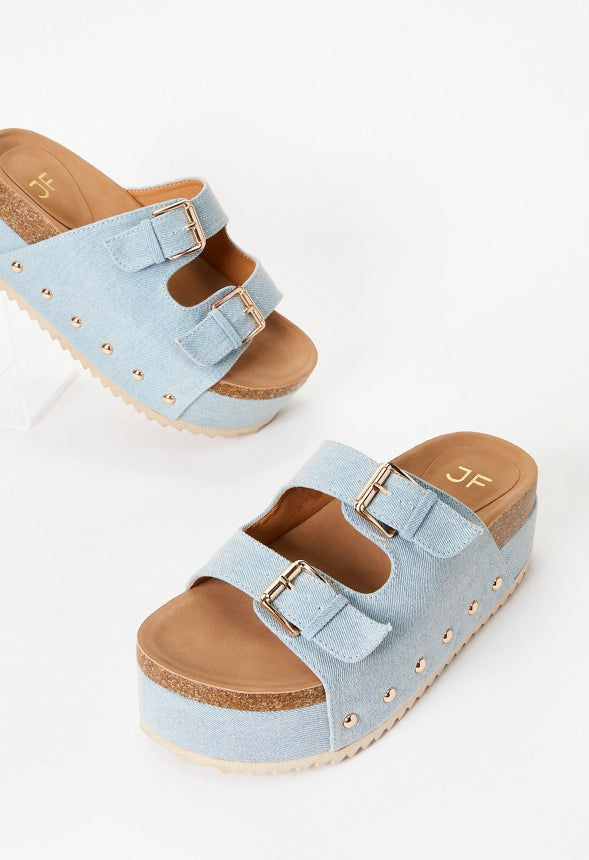 Abbie Platform Slide Sandal Light Denim
