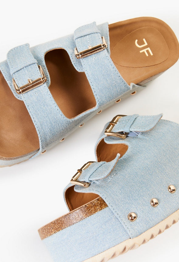 Abbie Platform Slide Sandal Light Denim