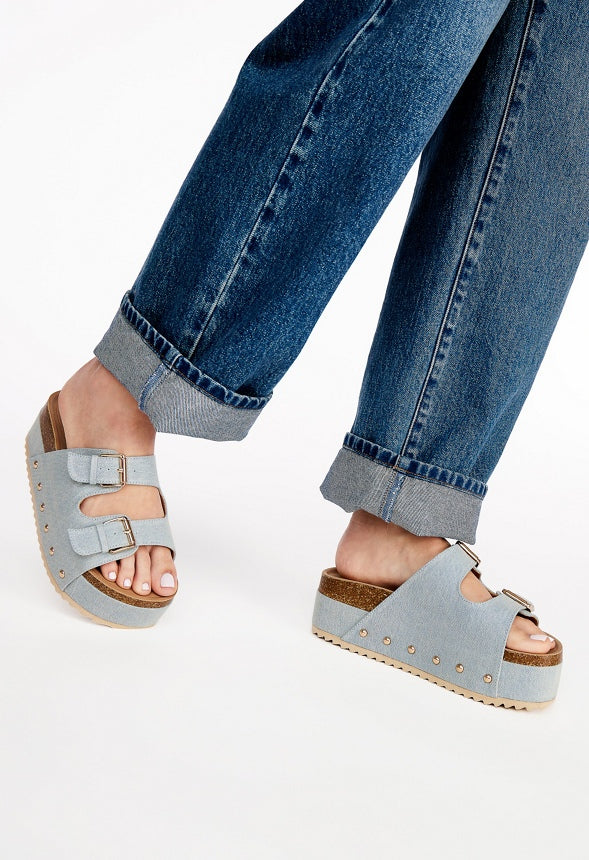 Abbie Platform Slide Sandal Light Denim